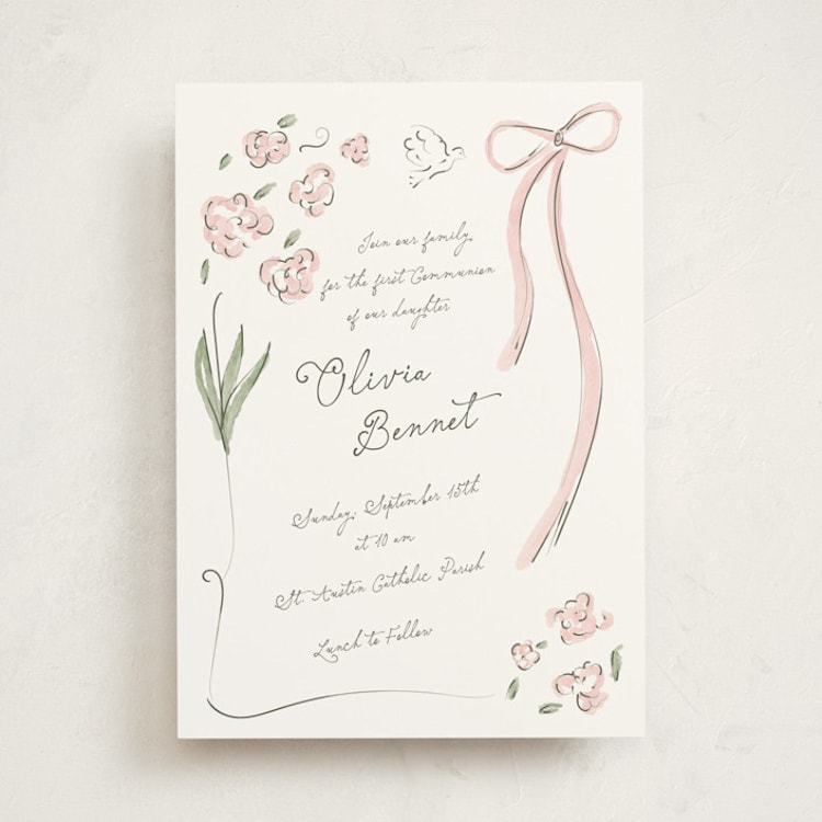 "By Grace" - First Holy Communion Invitations in Rose by Helena Vitto - Front