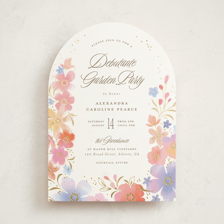 "Magic Garden" - Foil-Pressed Debutante Party Invitations in Wildflower by Paper Raven Co. - Front
