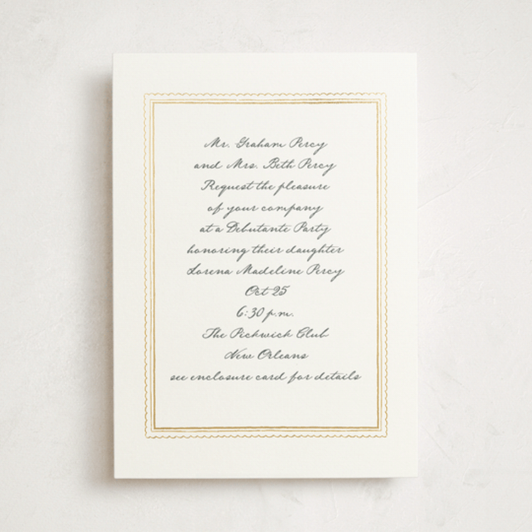"Prelude" - Foil-Pressed Debutante Party Invitations in Monument by Leia Matt - Front