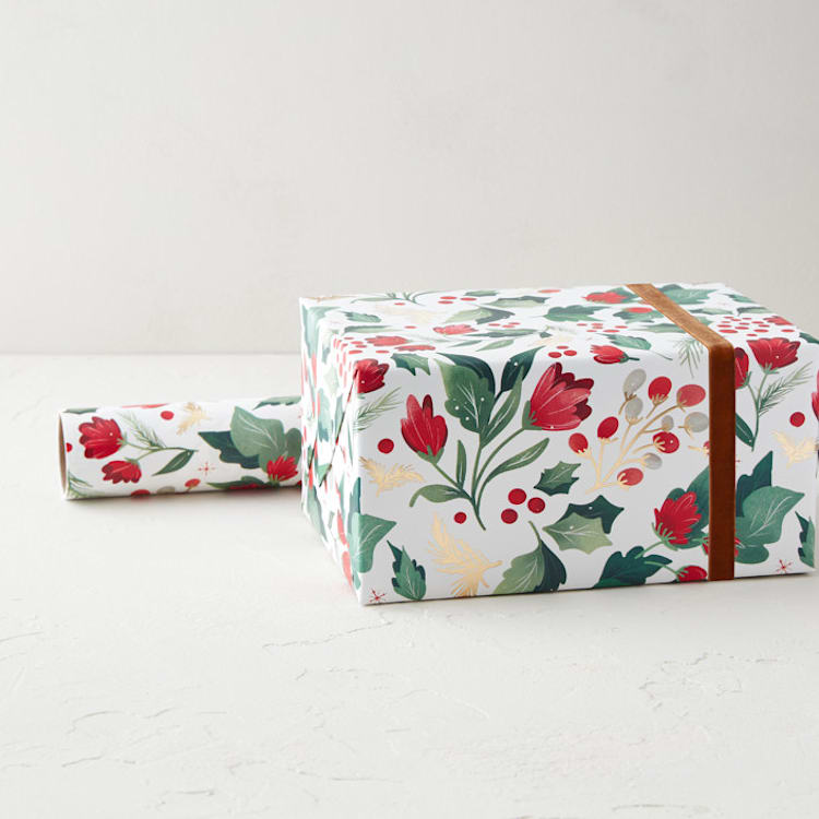 "Berries and Branches" - Wrapping Paper Roll in Crimson by Makewells