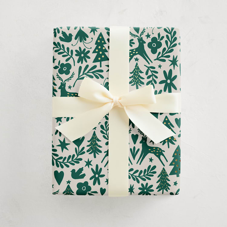 "Holiday Folk Pattern" - Wrapping Paper Roll in Spruce by Pace Creative Design Studio