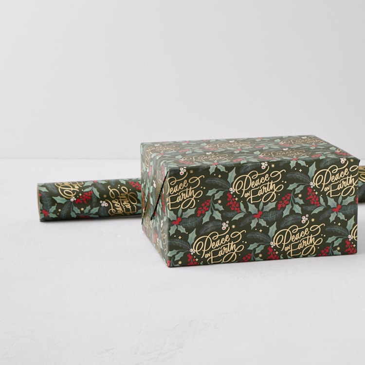"Peace on Earth Florals" - Wrapping Paper Roll in Holly by Kristen Smith