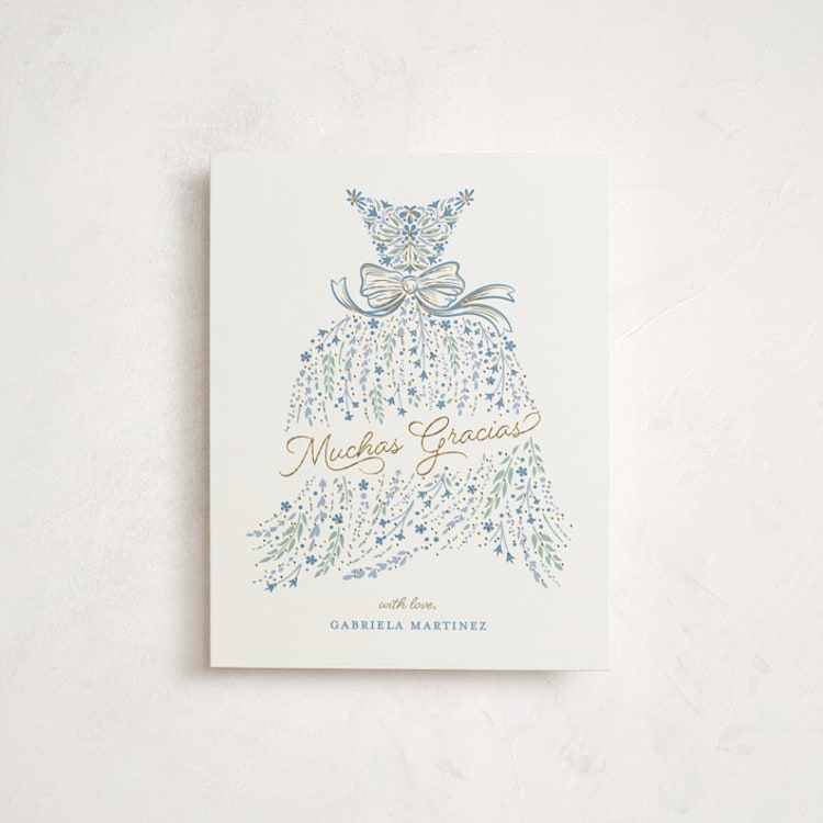 "In the Spotlight" - Flat Foil-Pressed Quinceanera Thank You Cards in Midnight by Paper Sun Studio - Front