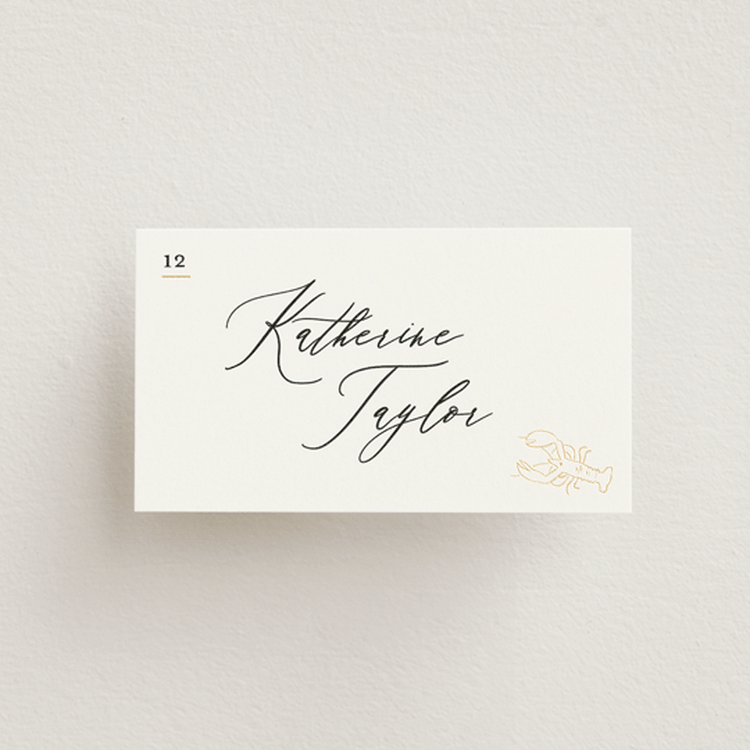 "Gilded icons" - Foil-Pressed Place Cards - Fish in Ivory by Creo Study - Front