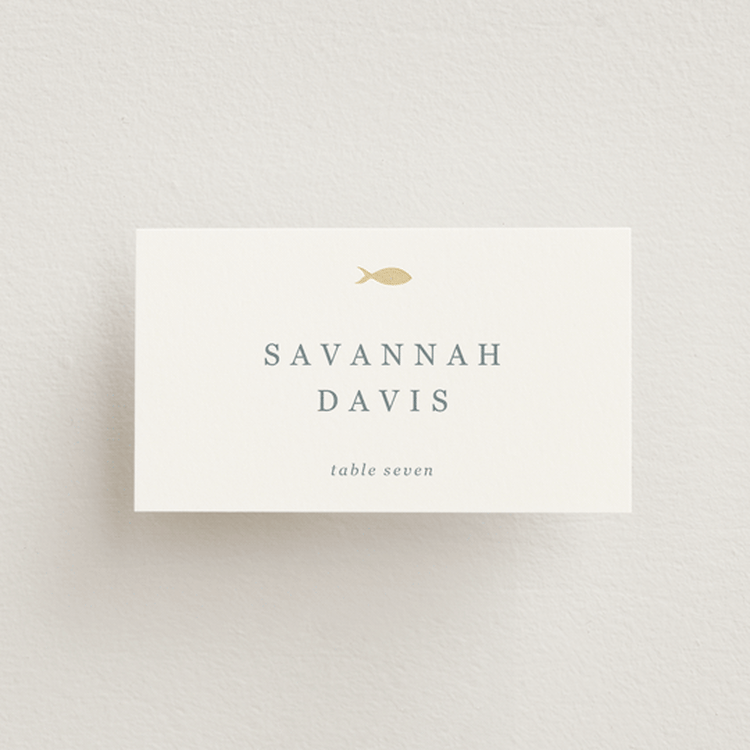 "Noted" - Foil-Pressed Place Cards - Fish in Ivory by Sierra Lee - Front