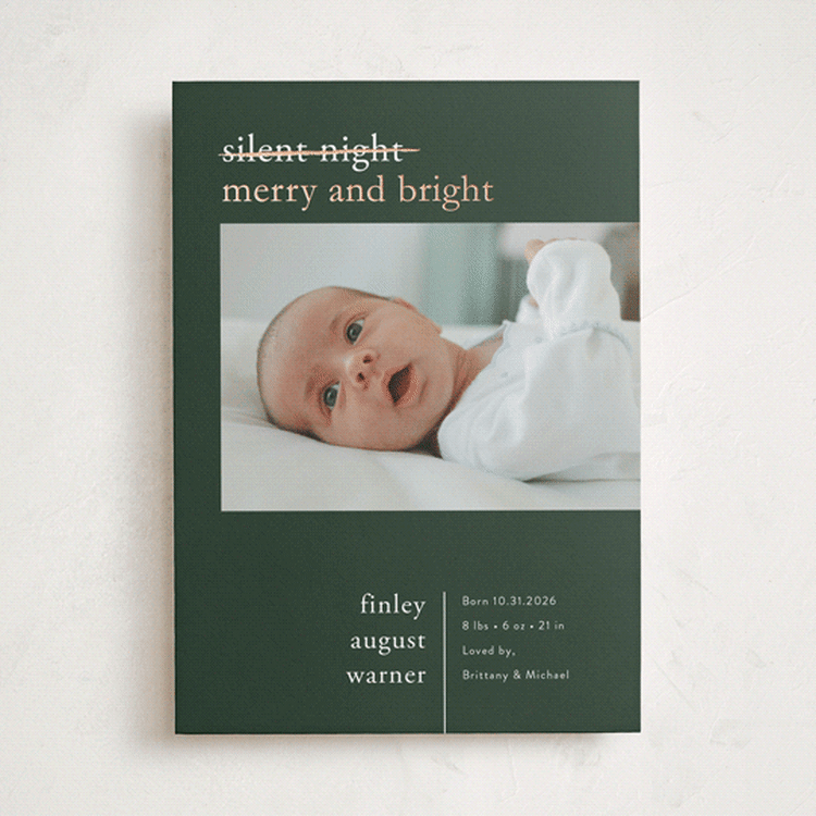 "Merry Nights" - Holiday Birth Announcement Cards in Fir by Pink House Press - Front
