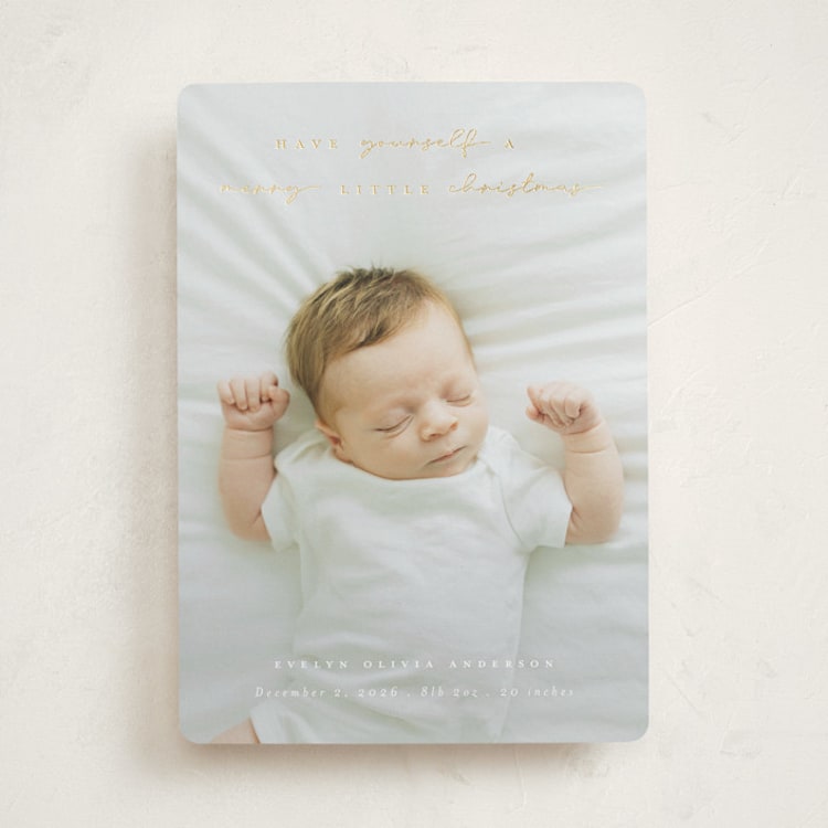"Merry Little Christmas" - Holiday Birth Announcement Cards in Snow by Hudson meet Rose - Front