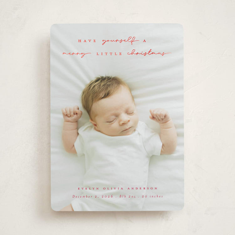 "Merry Little Christmas" - Holiday Birth Announcement Cards in Berry by Hudson meet Rose - Front