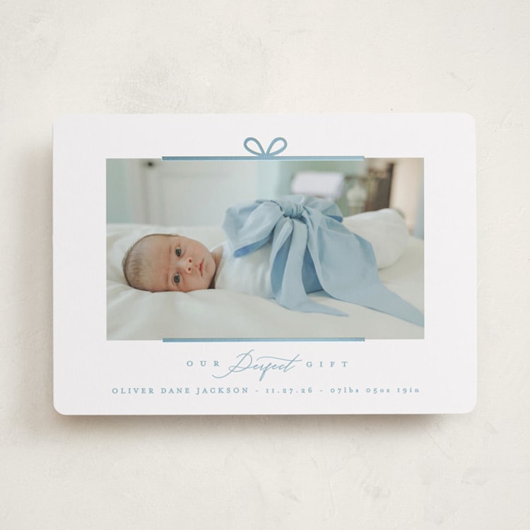 "Our Perfect Gift" - Holiday Birth Announcement Cards in Blue Jay by Creo Study - Front
