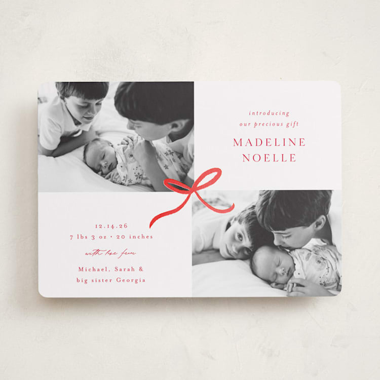 "Precious Two" - Holiday Birth Announcement Cards in Reindeer Nose by Emily Betts - Front