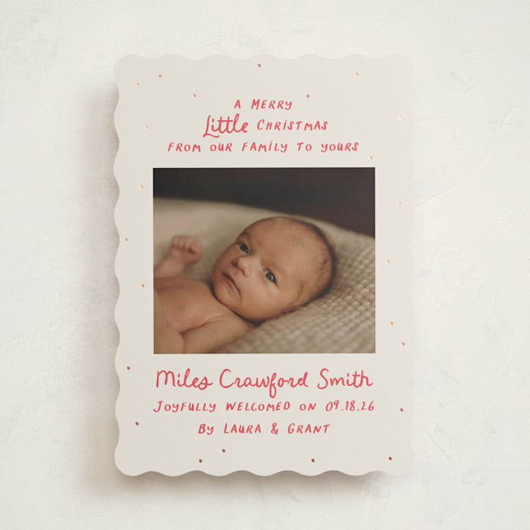 "Little Merry" - Holiday Birth Announcement Cards in Holly Berry by Megan Davis - Front