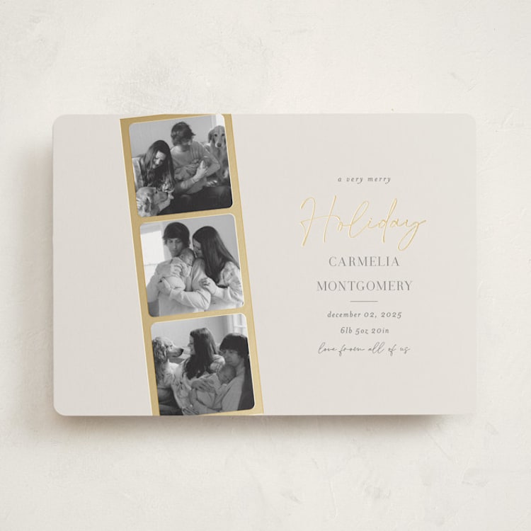 "photo strip" - Holiday Birth Announcement Cards in Eggnog by Summer Winkelman - Front