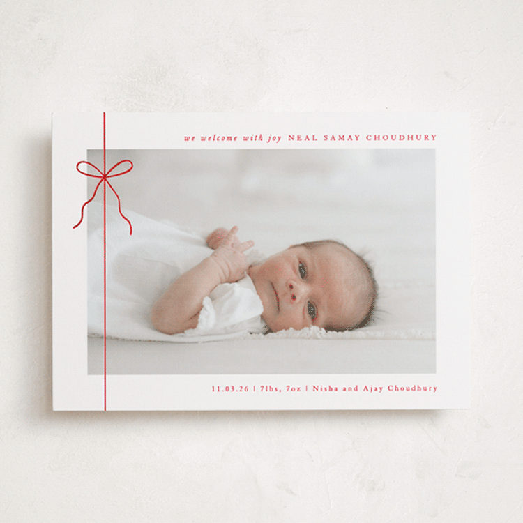 "Crisp Bow" - Holiday Birth Announcement Cards in Crisp Bow by Olivia Raufman - Front