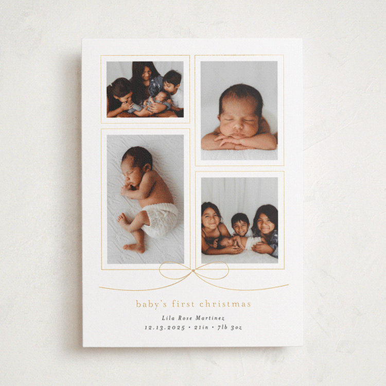 "With a bow" - Holiday Birth Announcement Cards in Ink by Blustery August - Front
