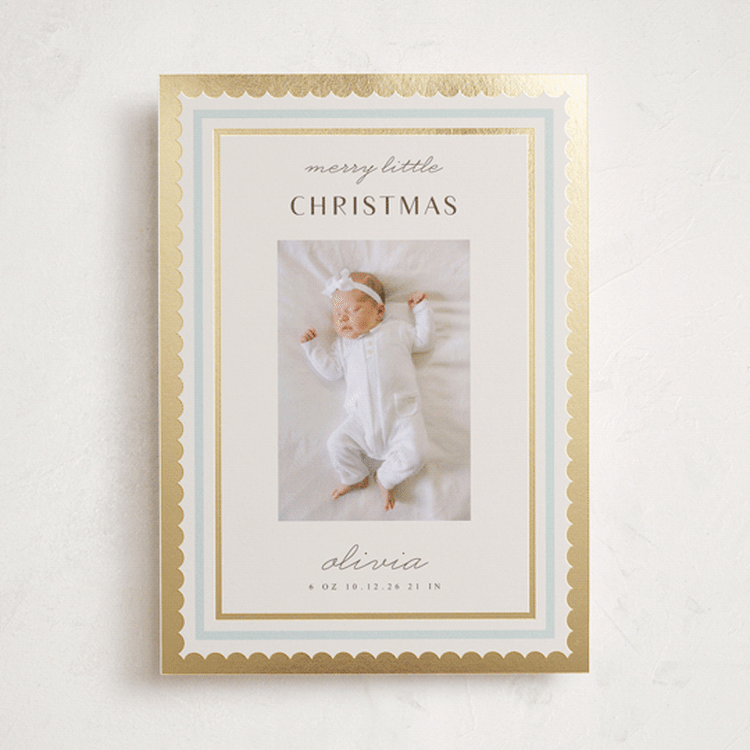 "Candy Wrap" - Holiday Birth Announcement Cards in Powder by Iveta Angelova - Front