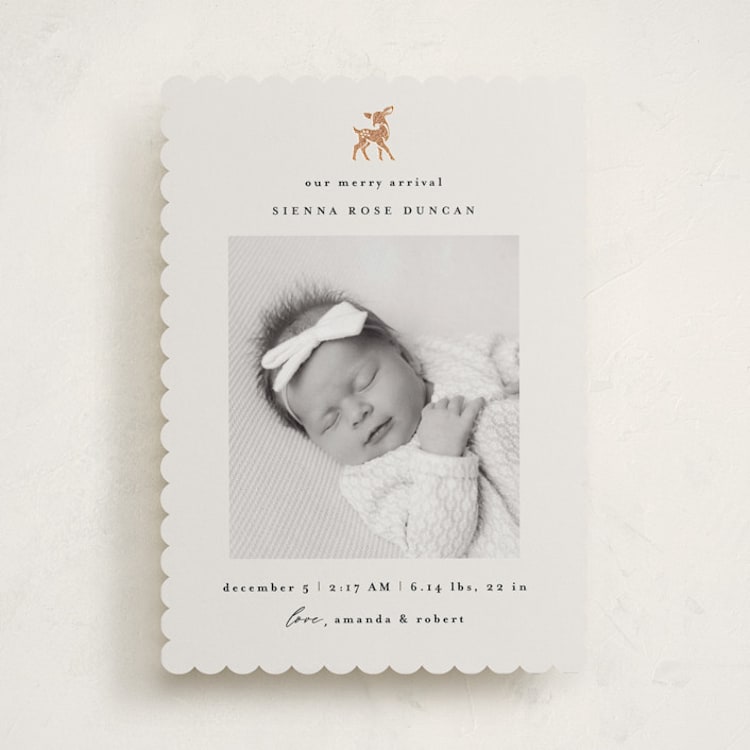 "Baby Reindeer" - Holiday Birth Announcement Cards in Cookie by Maria Alou - Front