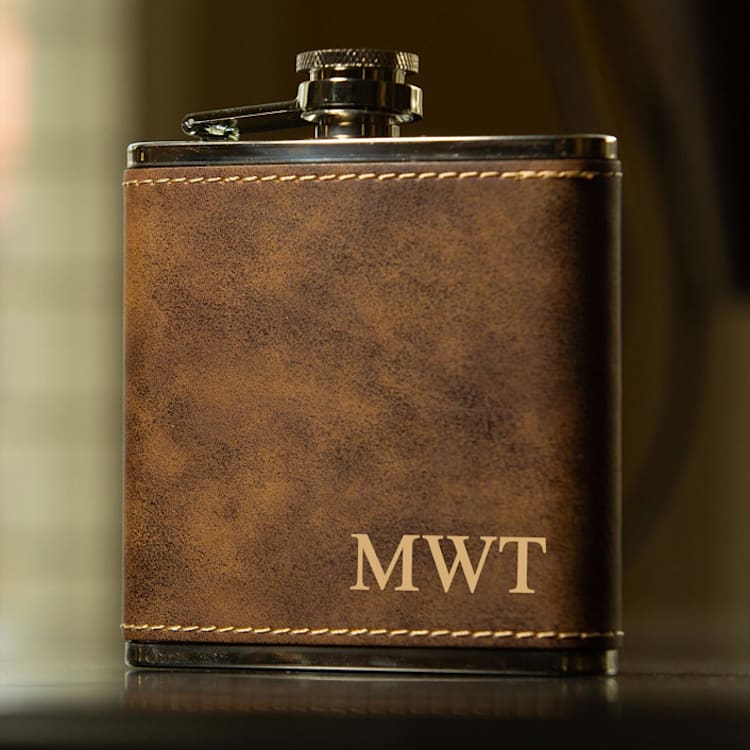 "Custom Engraved Rustic Brown Initials Flask" - Flask in brown by Great Little Favor Co