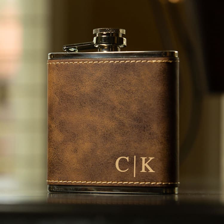 "Custom Engraved Rustic Brown Flask" - Flask in brown by Great Little Favor Co