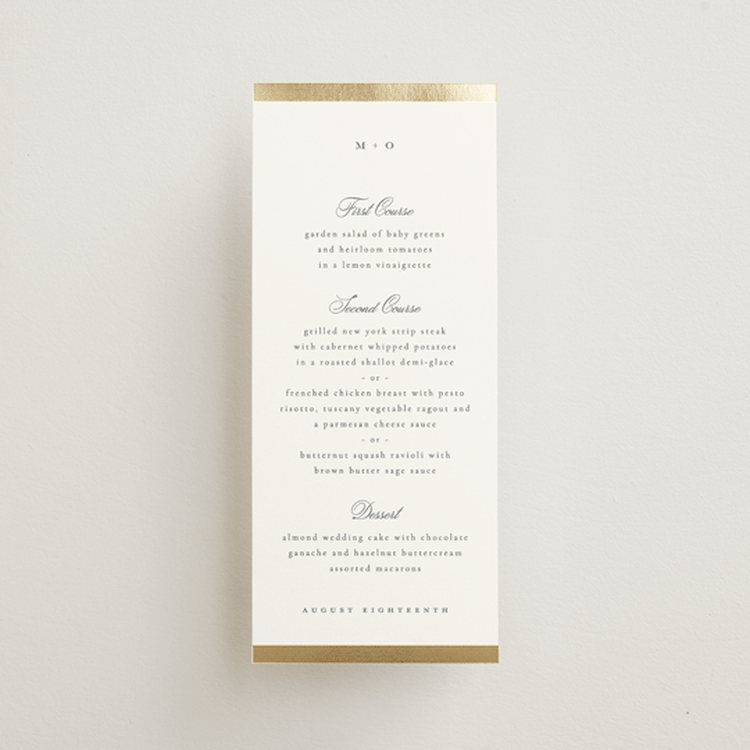 "The Ritz" - Foil-Pressed Menus in Quartz by Kristie Kern - Front