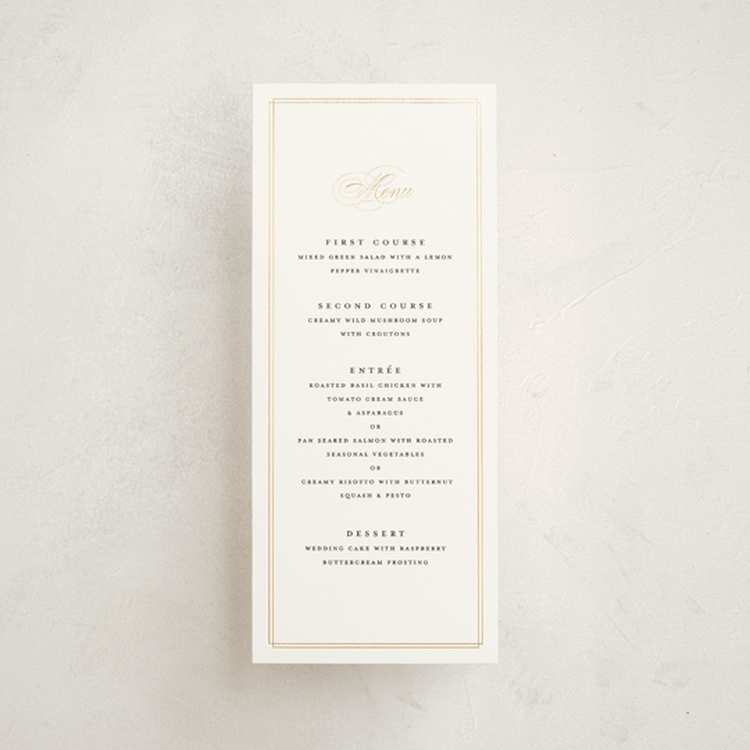 "Timeless" - Foil-Pressed Menus in Linen by Erica Krystek - Front