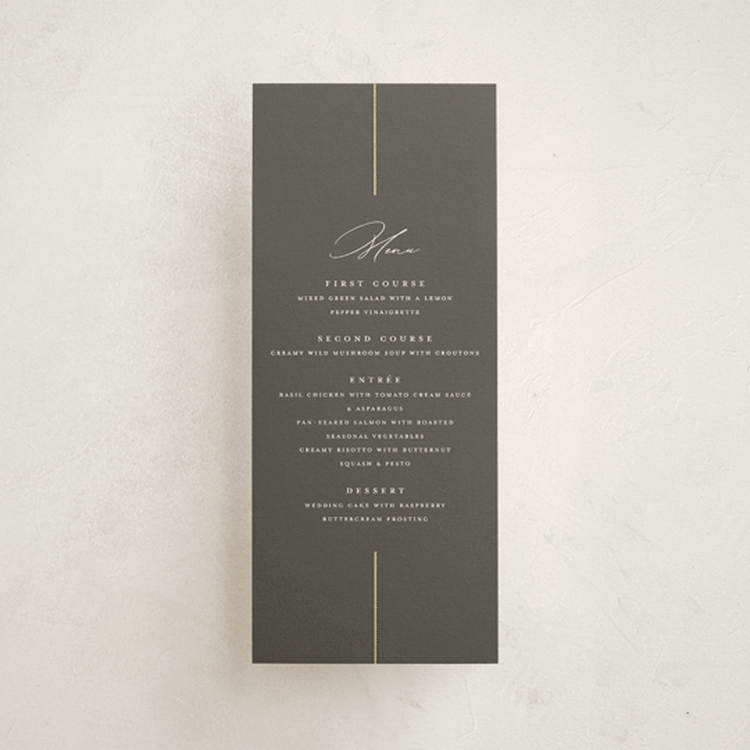 "Formal lines" - Foil-Pressed Menus in Iron by Erica Krystek - Front