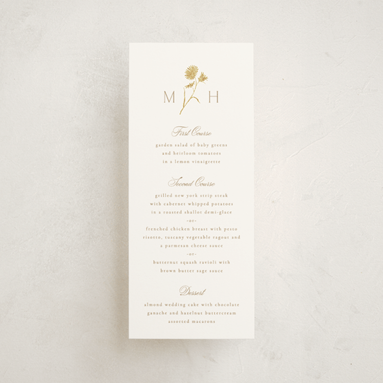 "The Romantic" - Foil-Pressed Menus in Buttercream by Kristie Kern - Front