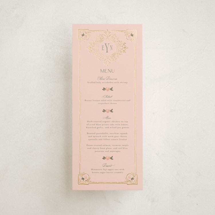 "Princess" - Foil-Pressed Menus in Pine by Claudia Orengo - Front