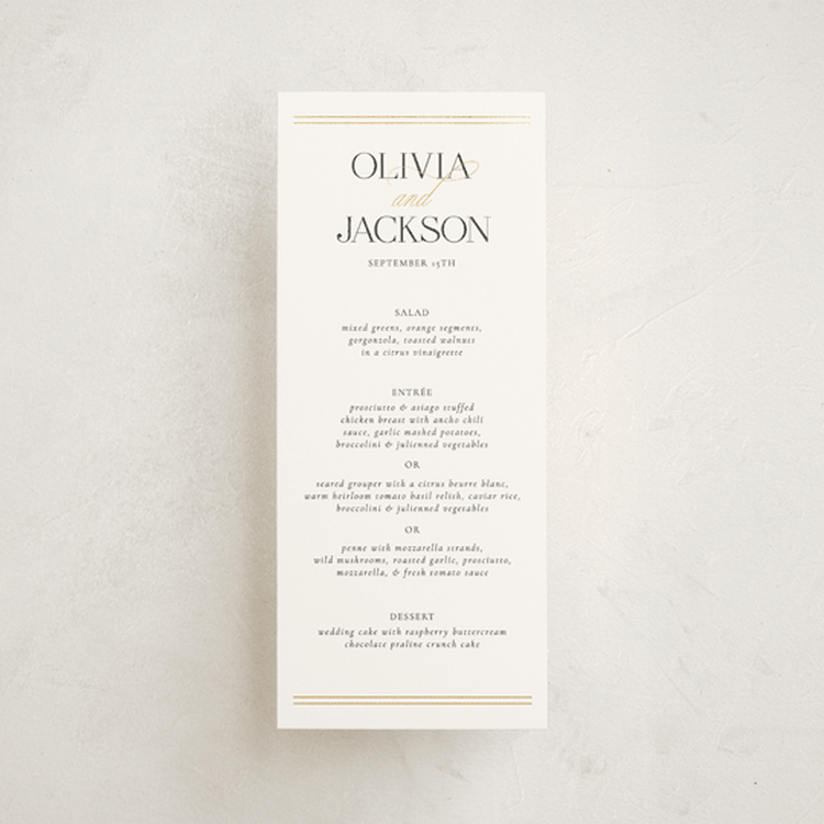 "Fineline" - Foil-Pressed Menus in Spun Sugar by Jessica Williams - Front