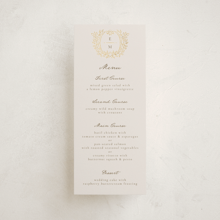 "Manuet" - Foil-Pressed Menus in Vanilla by Petra Kern - Front
