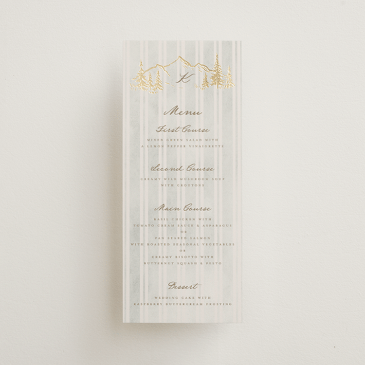 "Mountain Love" - Foil-Pressed Menus in Dew by Petra Kern - Front