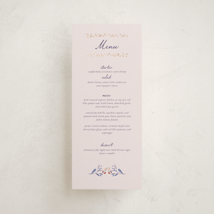 "Together in Bloom" - Foil-Pressed Menus in Wisteria by Monika Konieczna - Front