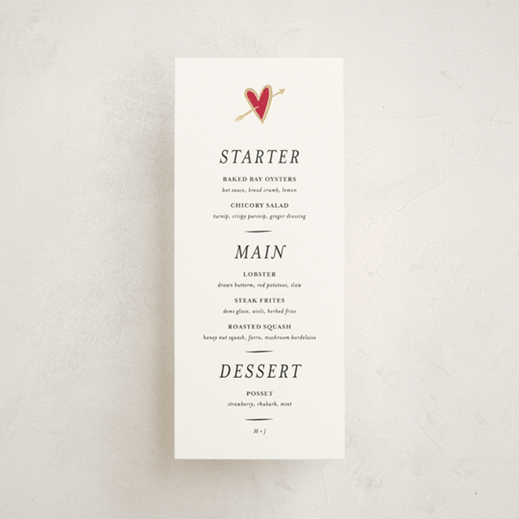 "Amore" - Foil-Pressed Menus in Snow by Ani Somi - Front
