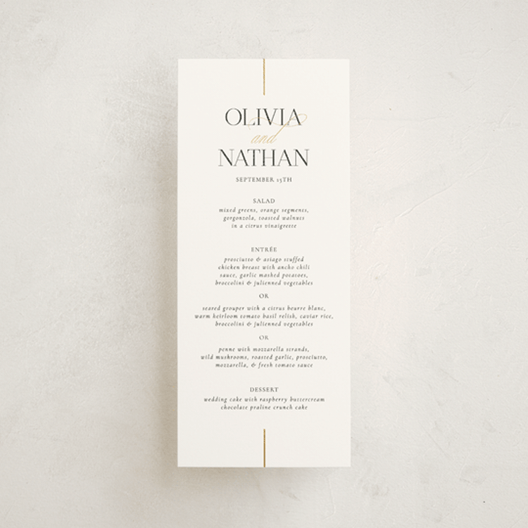 "aligned" - Foil-Pressed Menus in Spun Sugar by Jessica Williams - Front