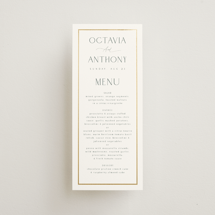 "Regal" - Foil-Pressed Menus in Porcelain by Nicole Walsh - Front