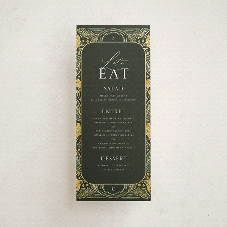 "Embellished" - Foil-Pressed Menus in Buttercup by Jen Owens - Front
