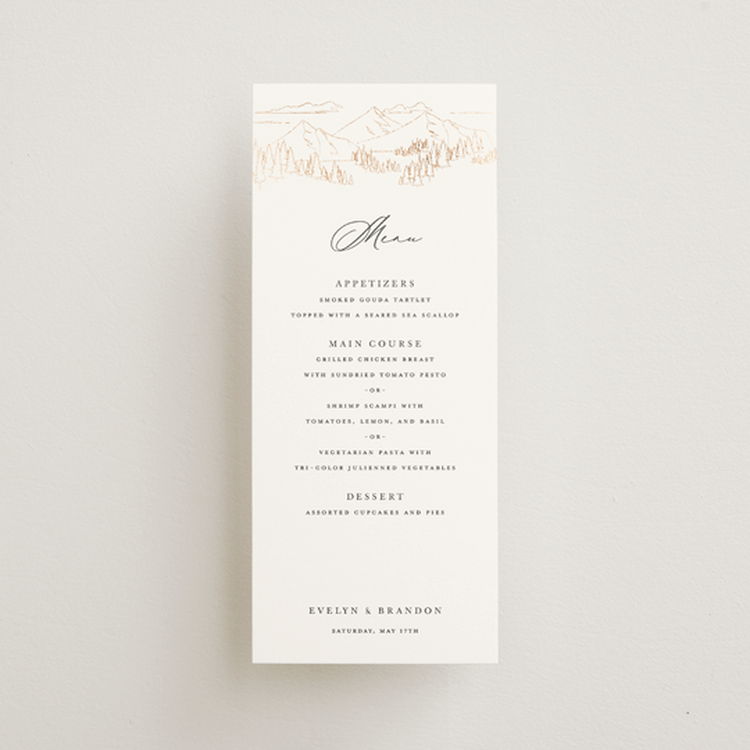 "Peaks" - Foil-Pressed Menus in Porcelain by Sarah Brown - Front