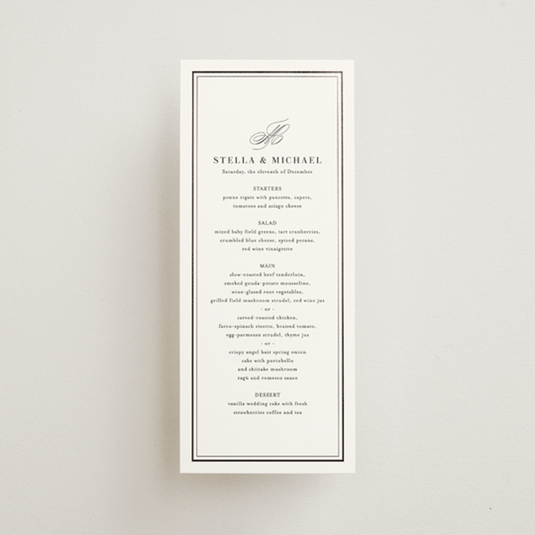 "Polished" - Foil-Pressed Menus in Cotton by Jennifer Postorino - Front