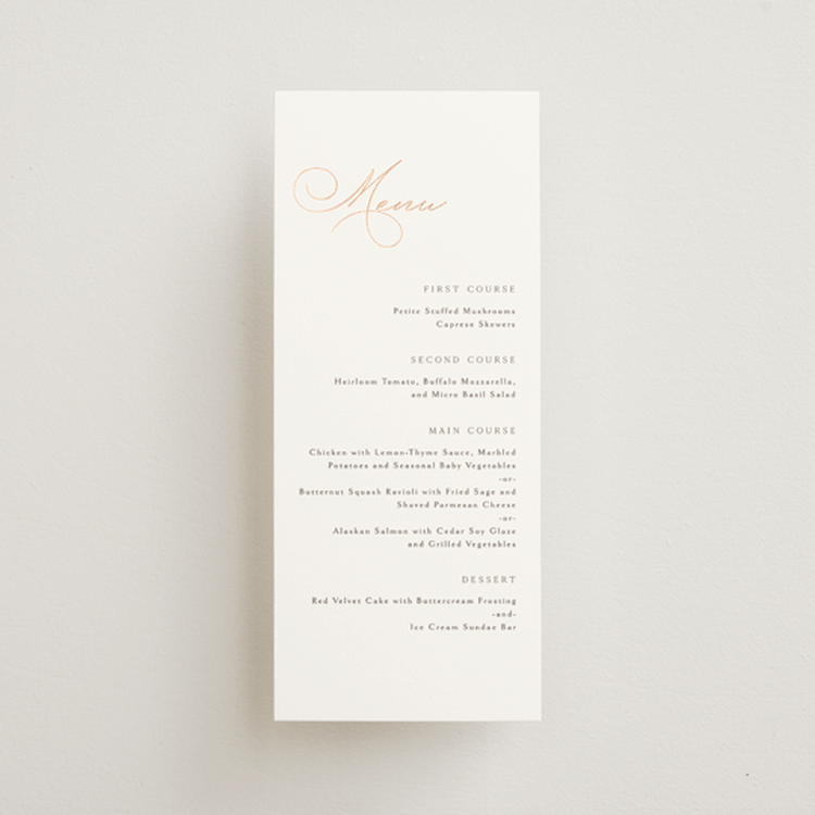 "Eternal" - Foil-Pressed Menus in Snow by Kaydi Bishop - Front