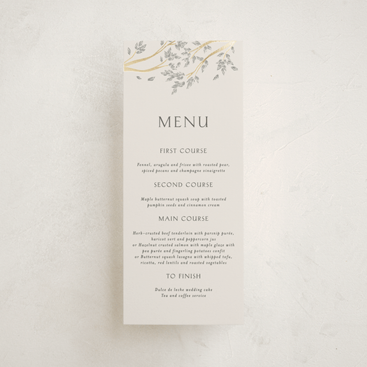 "dancing in the garden" - Foil-Pressed Menus in Blush Meadow by Grae - Front
