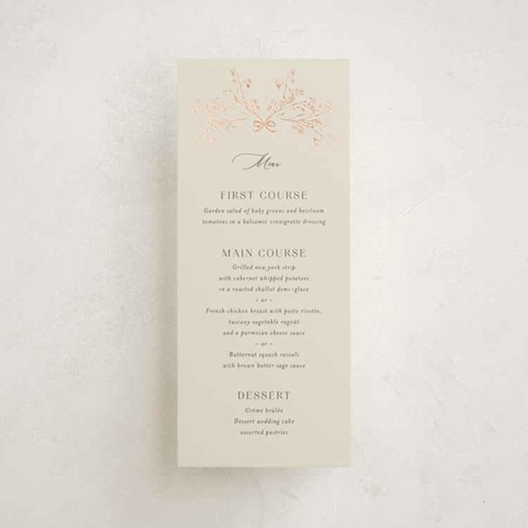 "Shining Florals" - Foil-Pressed Menus in Almond by frau brandt - Front