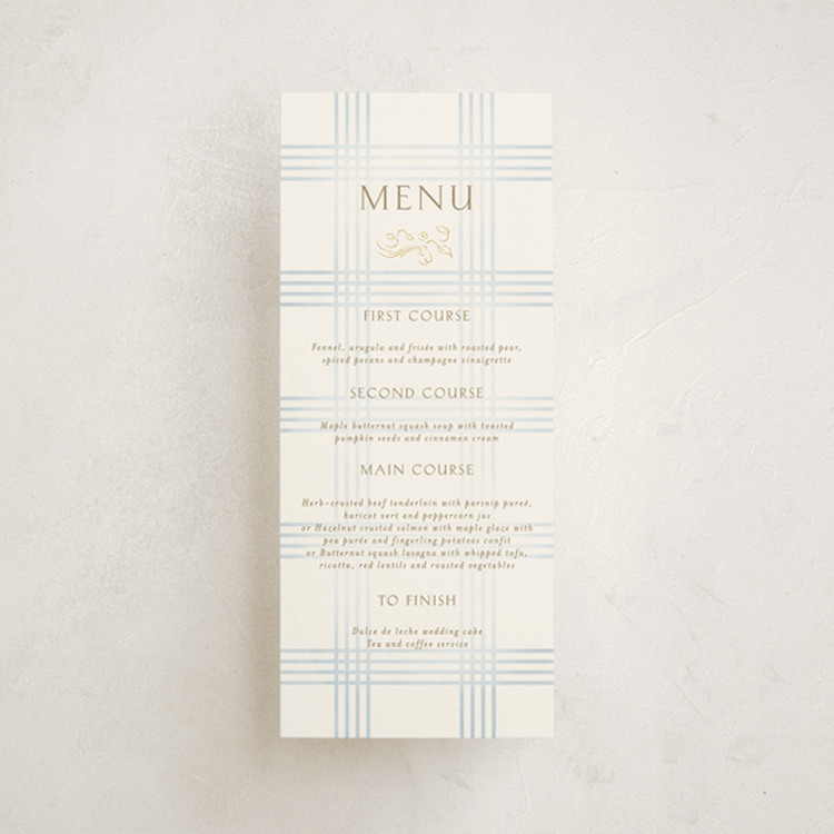 "salt and ivory" - Foil-Pressed Menus in Belair by Grae - Front