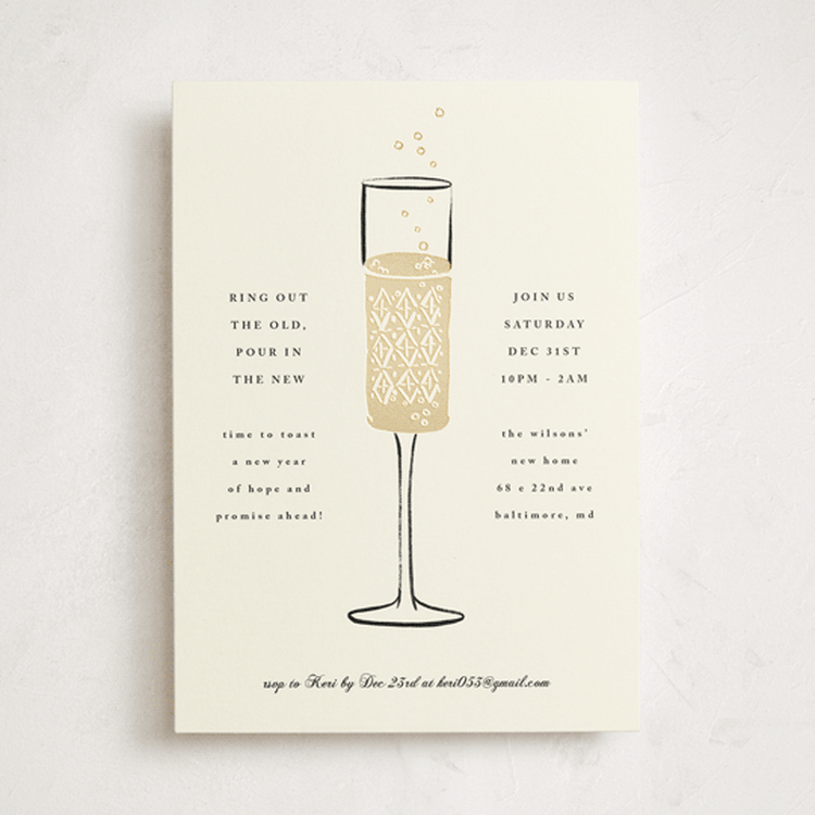 "Champagne Flute" - Party Invitations in Cream by mo kelley - Front