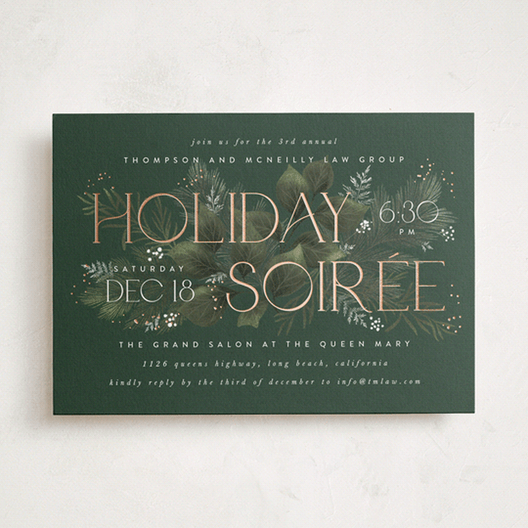 "Tis the season" - Party Invitations in Evergreen by Leah Bisch - Front