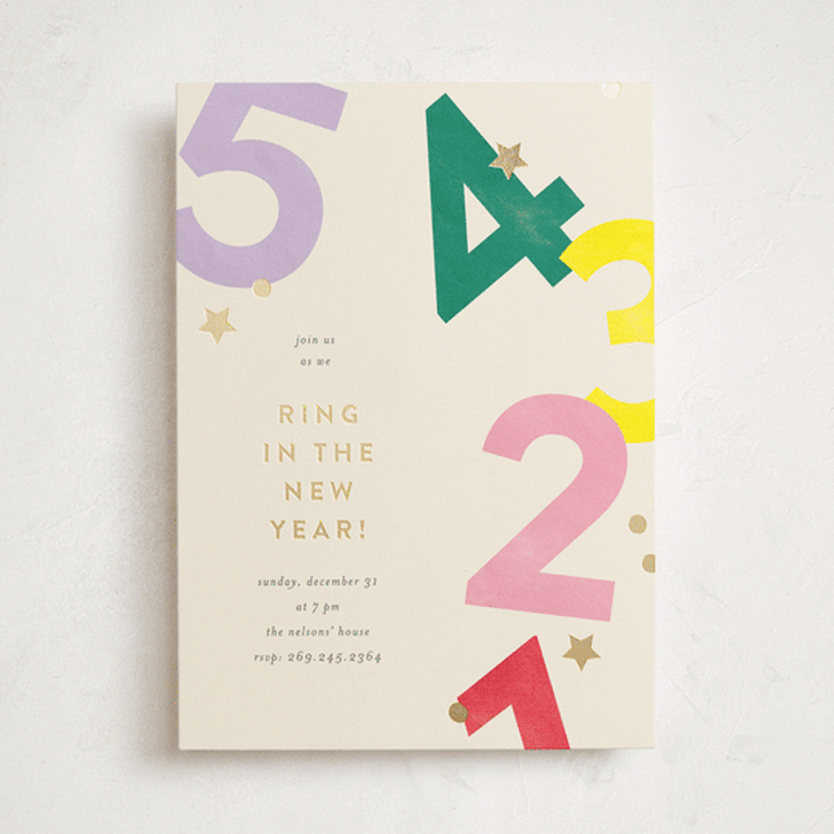 "Ring In the New Year" - Party Invitations in Punch by Pixel and Hank - Front