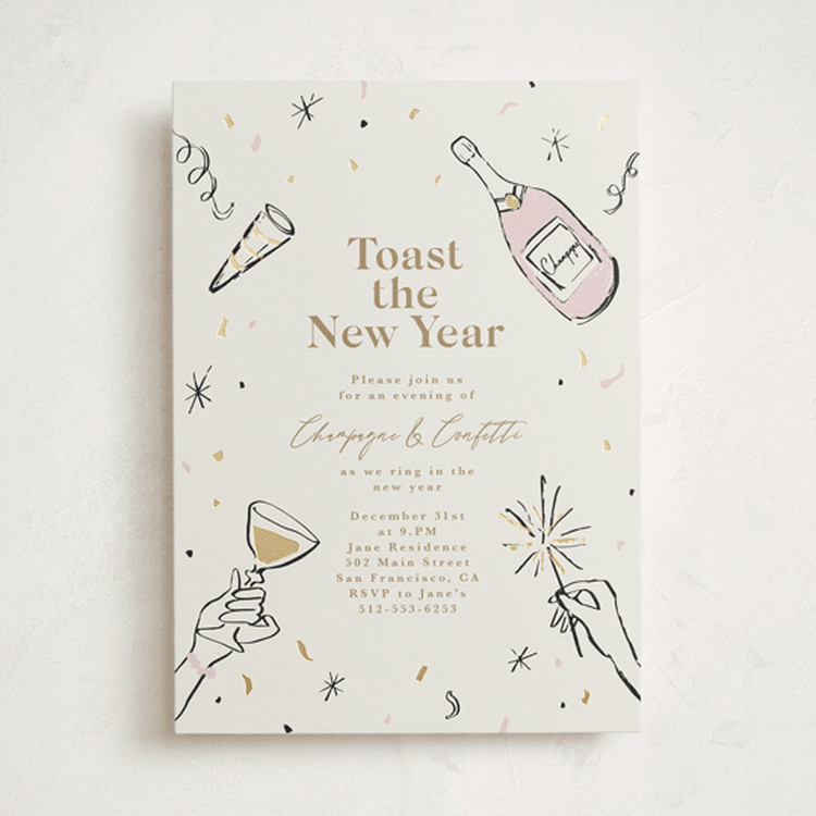 "Champagne and confetti" - Party Invitations in Champagne by Cass Loh - Front
