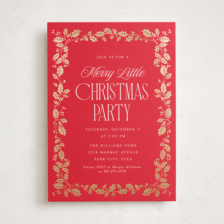 "Holly Border" - Party Invitations in Poinsettia by Robert and Stella - Front