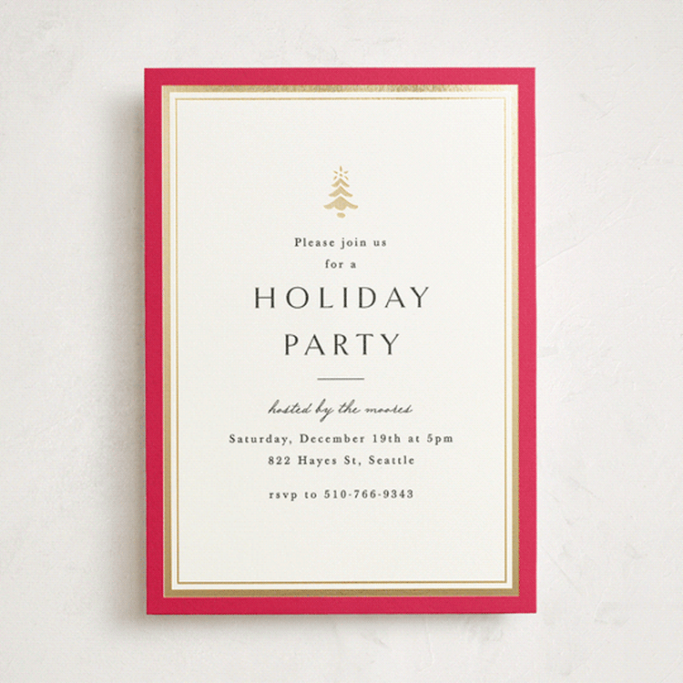 "Edged" - Party Invitations in Poinsettia by Amy Kross - Front