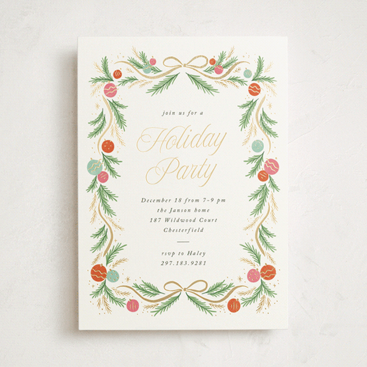 "Glittering Garland" - Party Invitations in Holly by Laura Hankins - Front