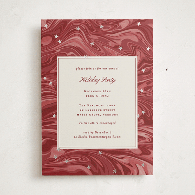 "Marble and Stars" - Party Invitations in Mulled Wine by Corinne Malesic - Front