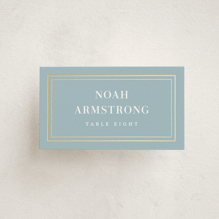 "Polished" - Foil-Pressed Party Place Cards in Powder Blue by Jennifer Postorino - Front with Free Guest Printing